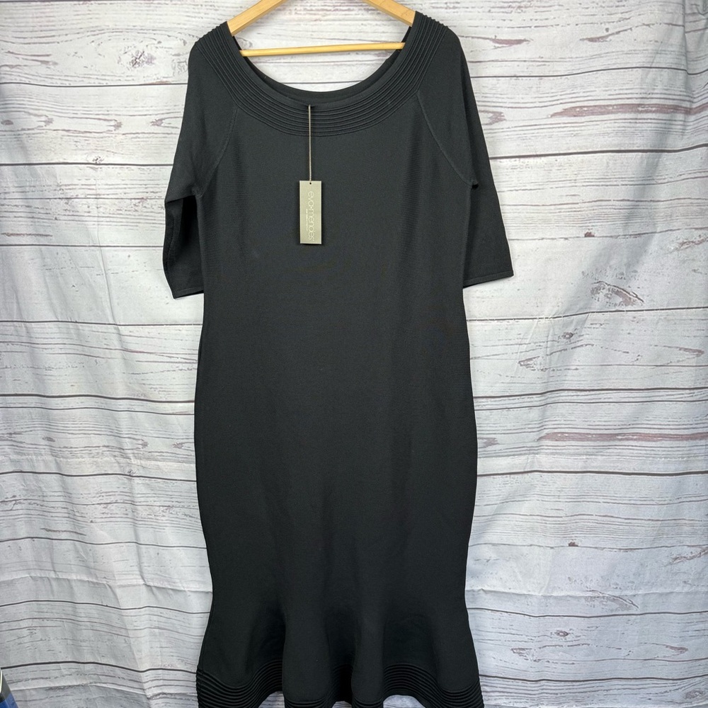 Eva Mendes for New York & Co black Midi Dress mermaid- flounce hem Size XL tall